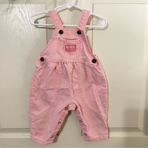 Vtg Oshkosh B'Gosh Size 6-9 Month Pink Overalls - Picture 1 of 7